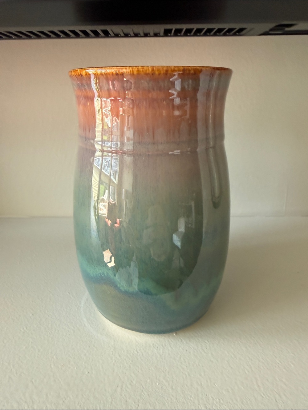 Vintage MCM Pottery Bud Vase Orange Teal Flame Drip Glaze Haeger Style 5”